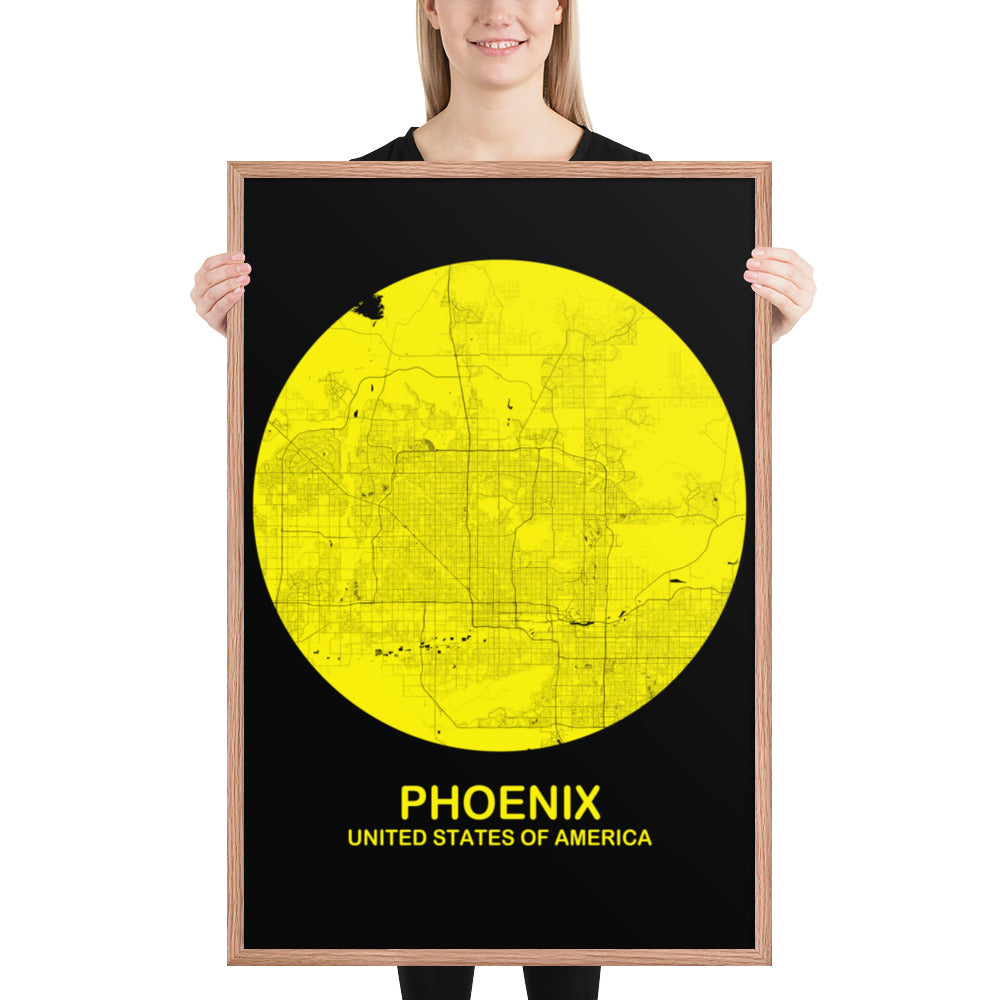 Phoenix Circular Yellow Framed Map