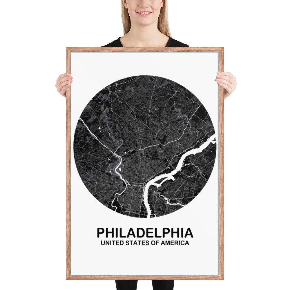 Philadelphia Circular Black Framed Map