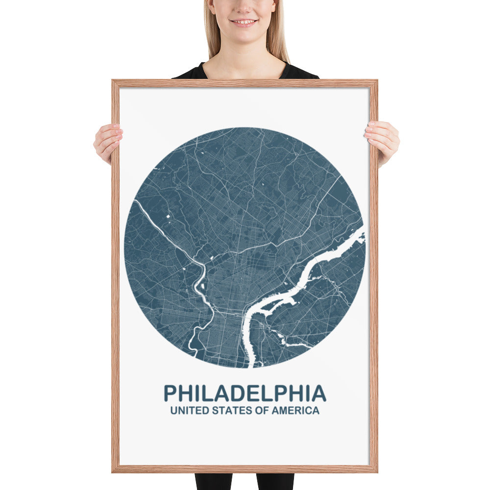 Philadelphia Circular Blue Framed Map