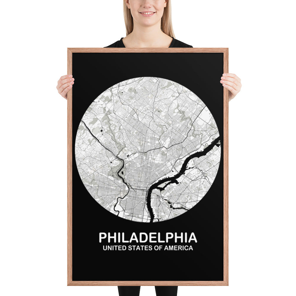 Philadelphia Circular White Framed Map