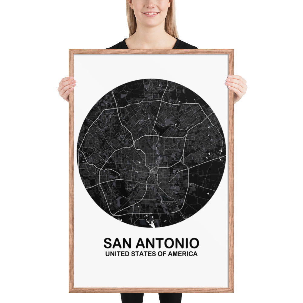 San Antonio Circular Black Framed Map