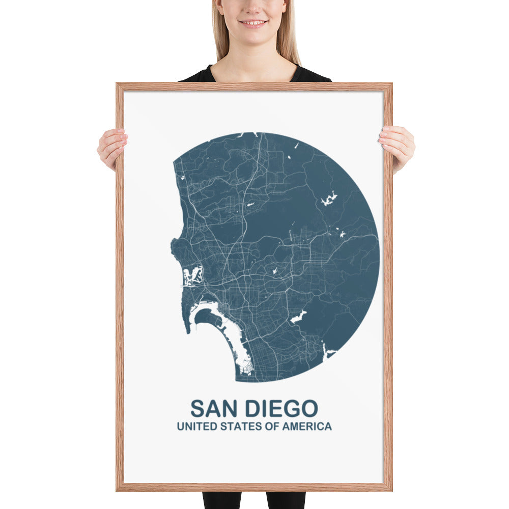 San Diego Circular Blue Framed Map