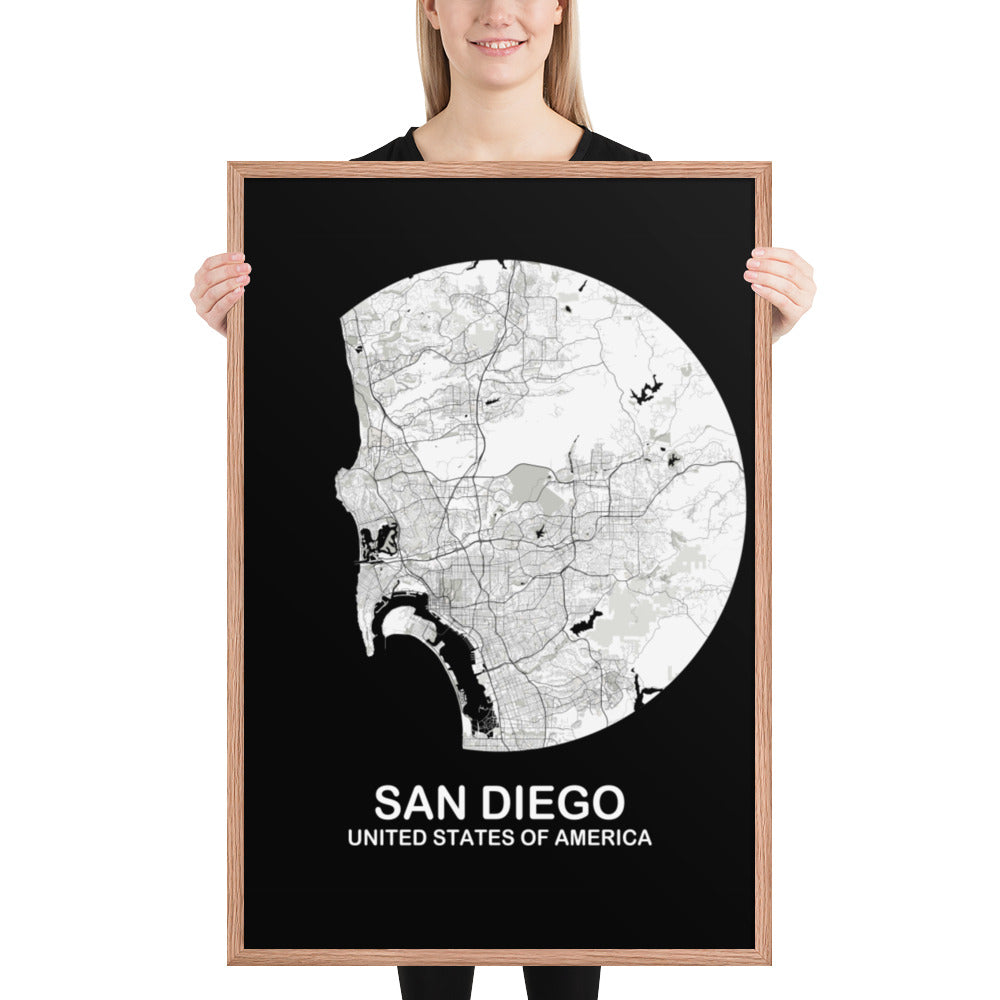 San Diego Circular White Framed Map