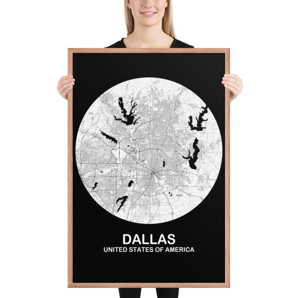 Dallas Circular White Framed Map