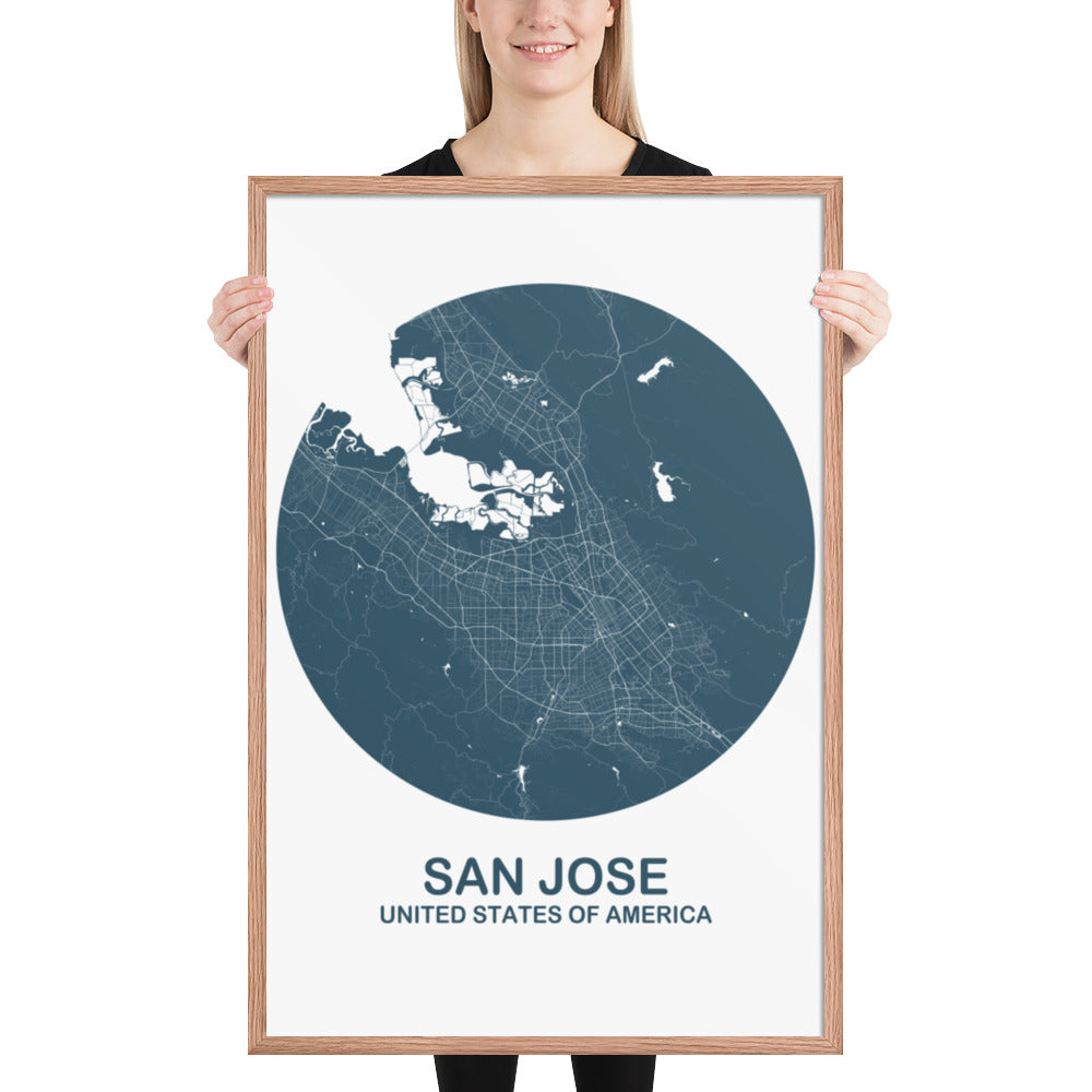 San Jose Circular Blue Framed Map