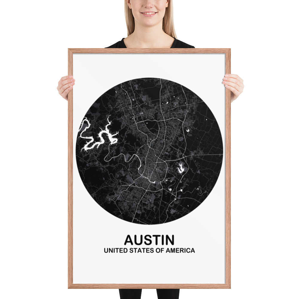 Austin Circular Black Framed Map