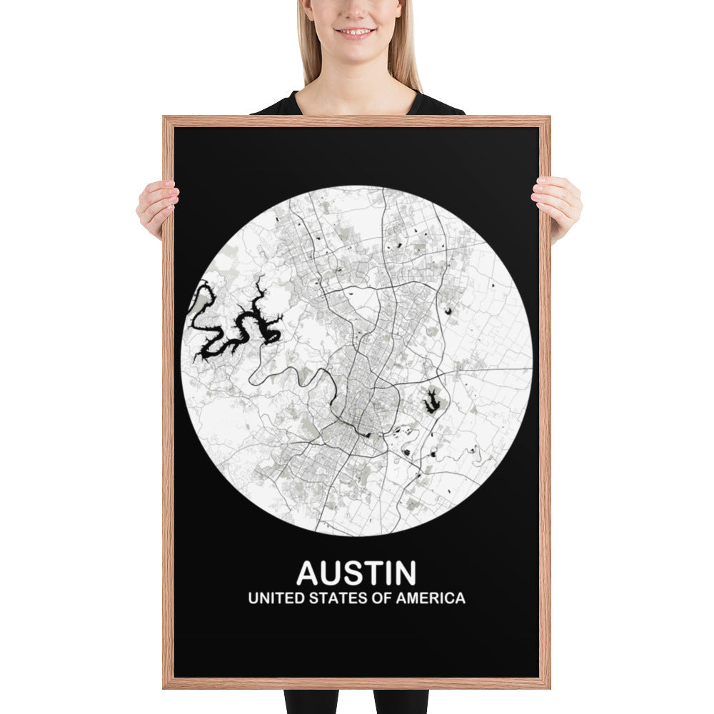 Austin Circular White Framed Map