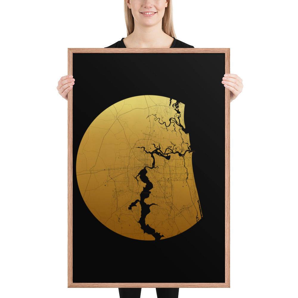 Jacksonville Gold on Black Framed Map