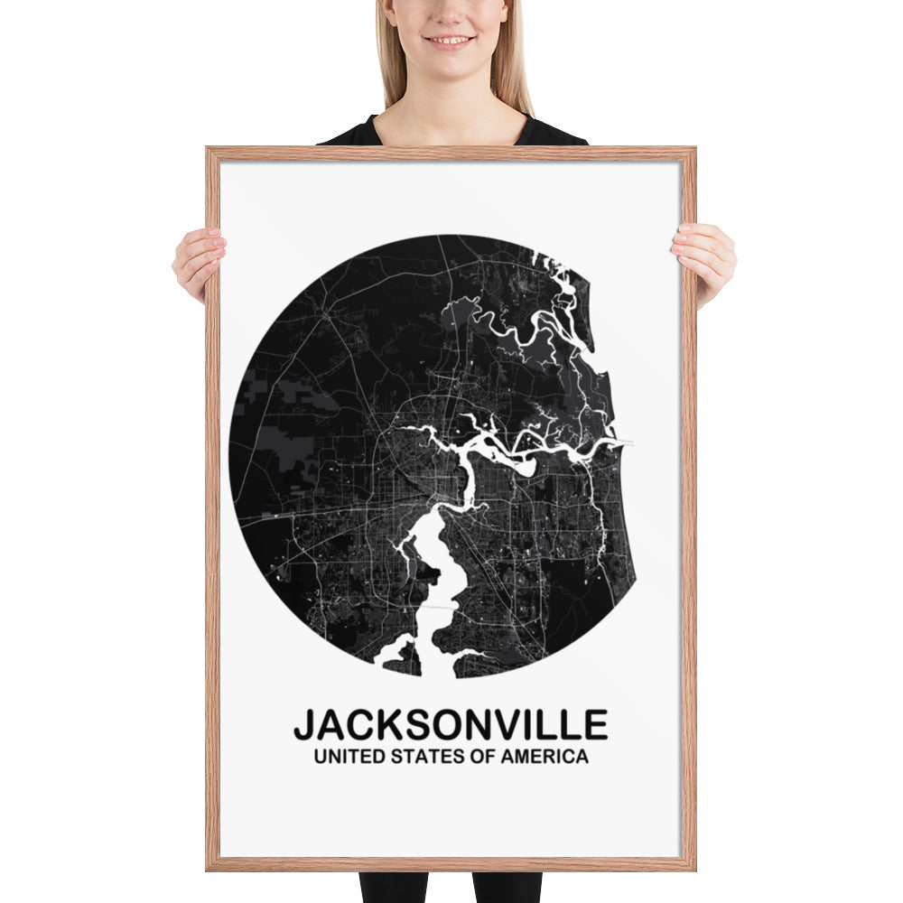 Jacksonville Circular Black Framed Map