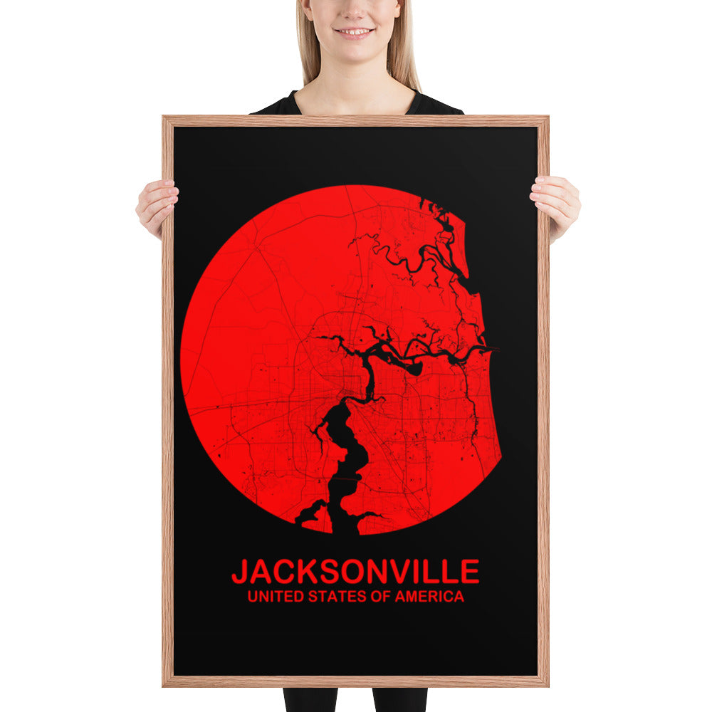 Jacksonville Circular Red Framed Map