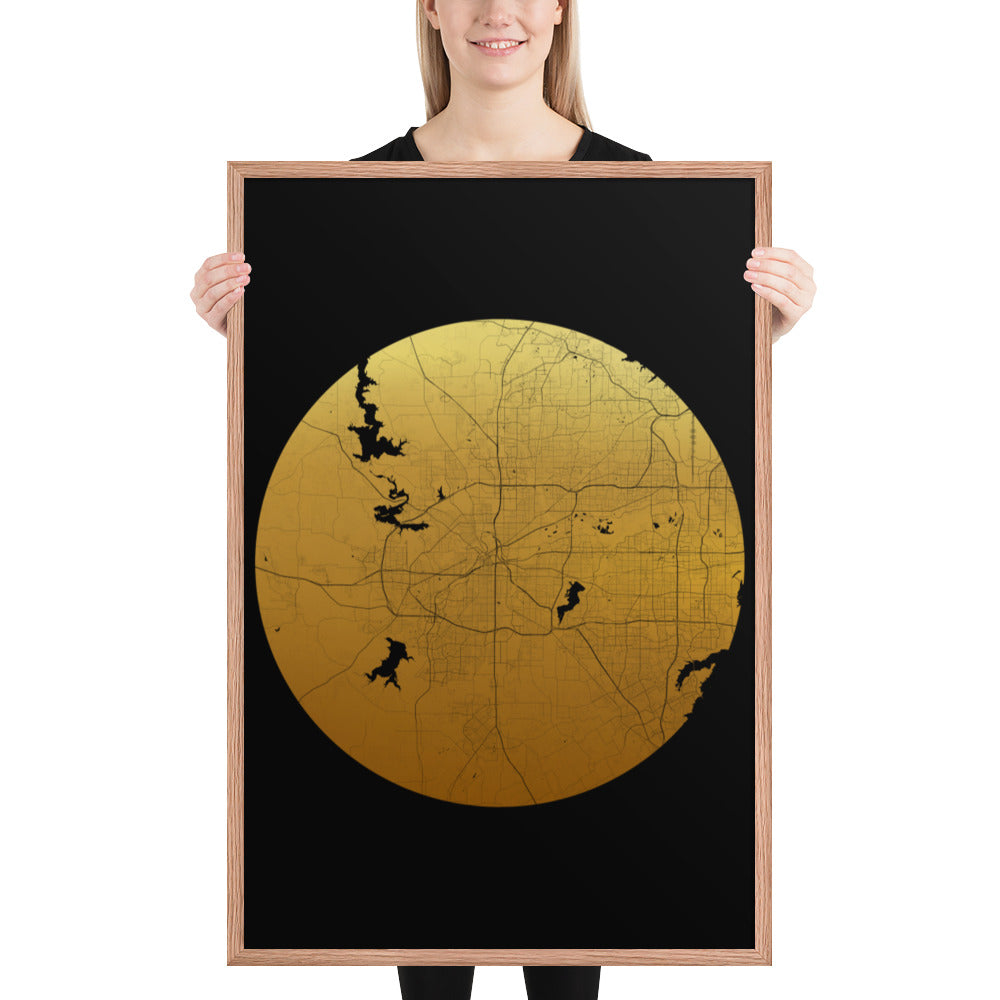 Fort Worth Gold on Black Framed Map