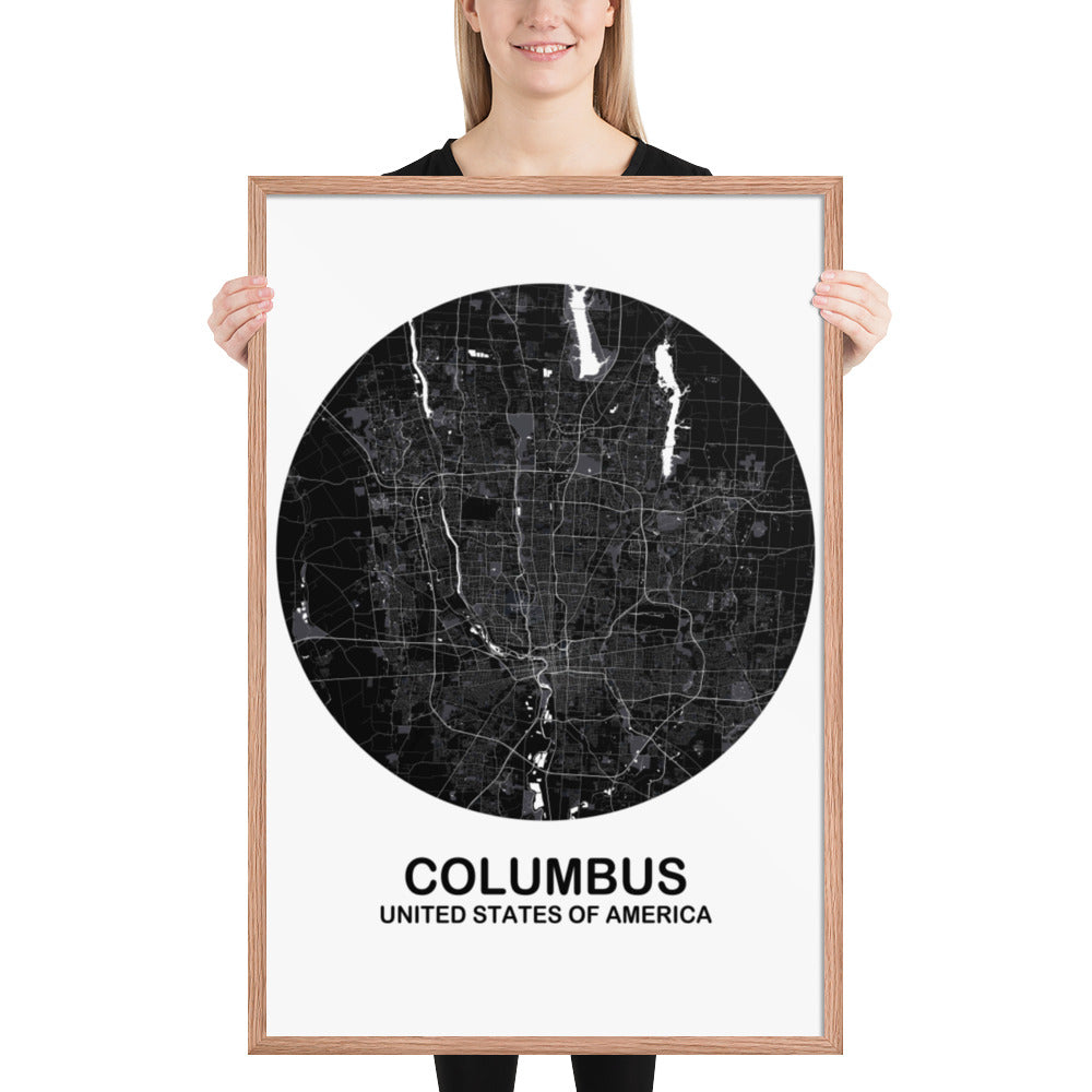 Columbus Circular Black Framed Map