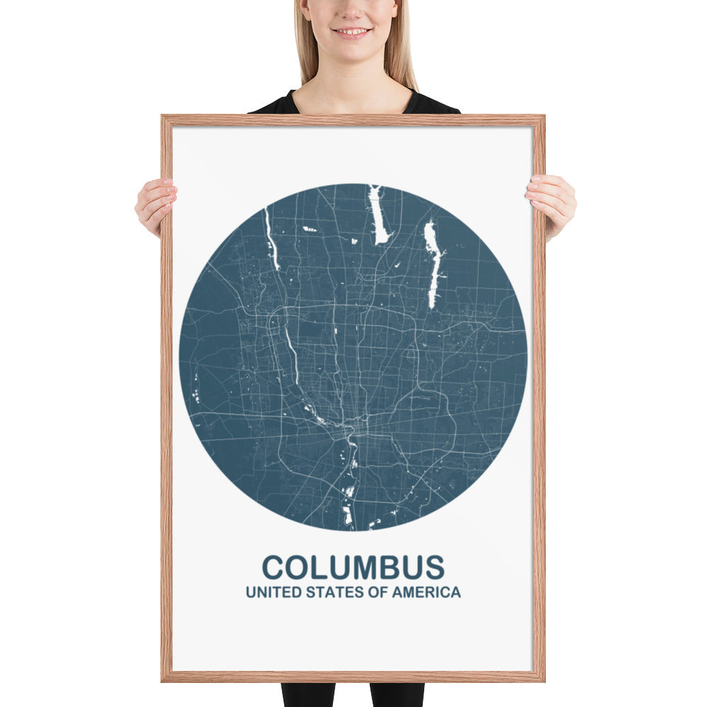 Columbus Circular Blue Framed Map