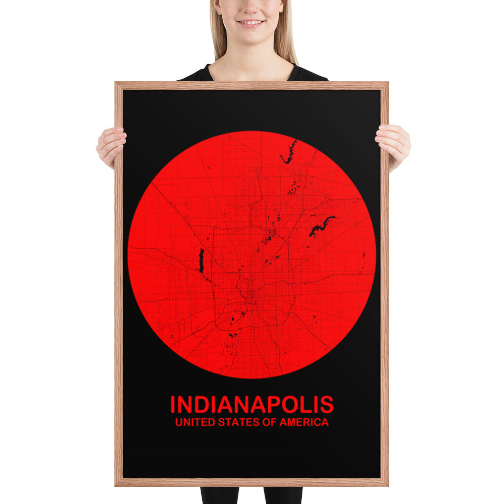 Indianapolis Circular Red Framed Map