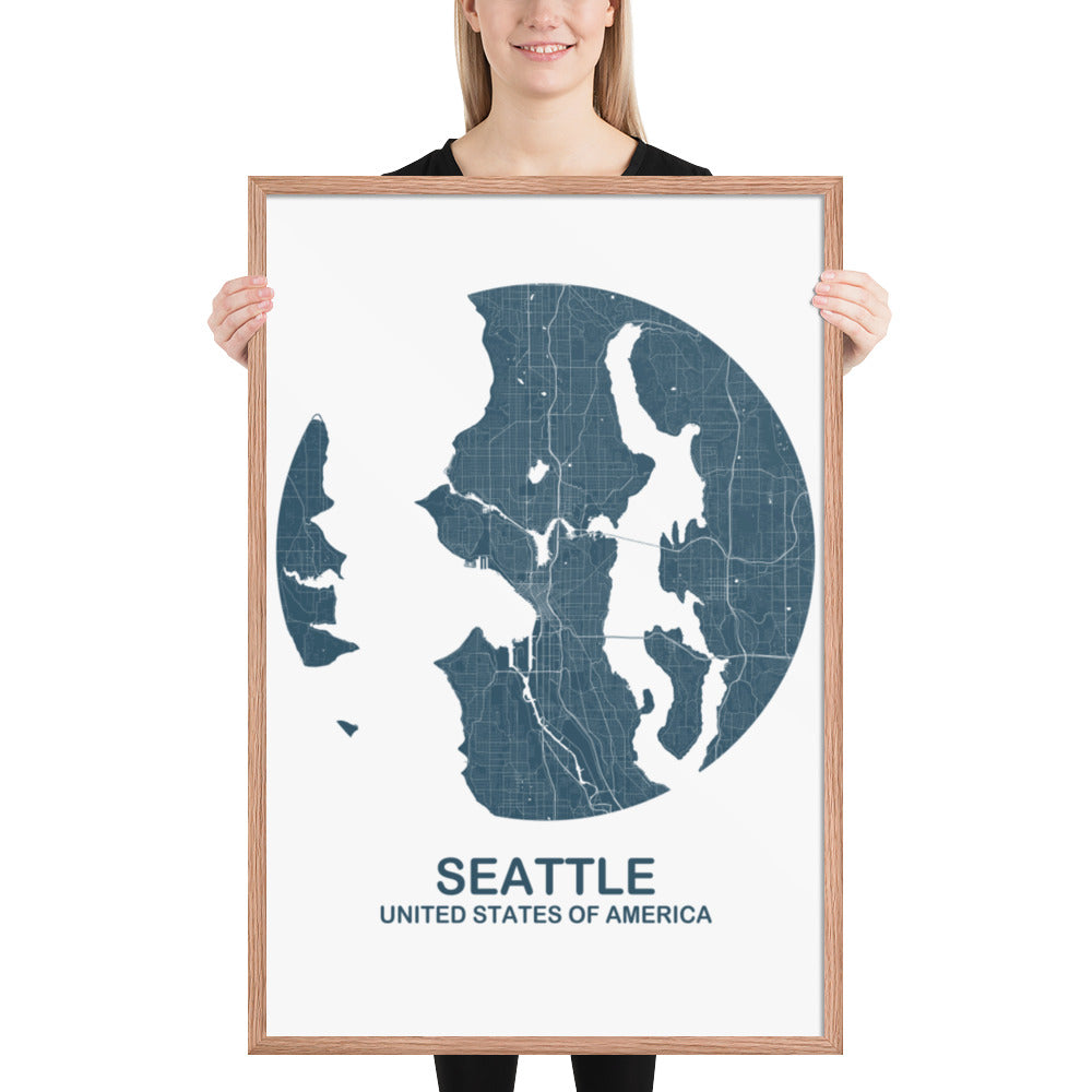 Seattle Circular Blue Framed Map