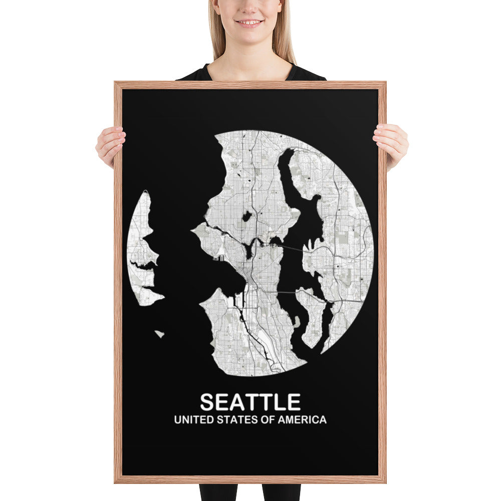 Seattle Circular White Framed Map