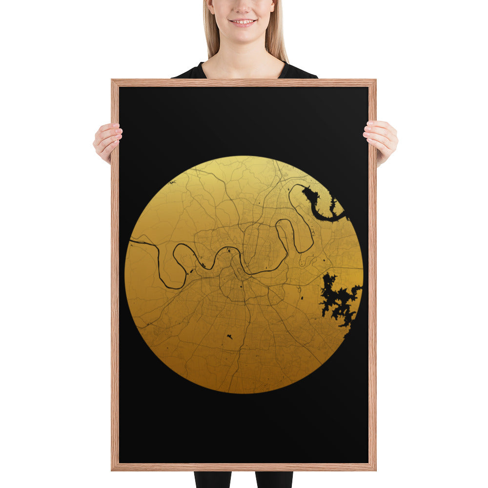 Nashville Gold on Black Framed Map