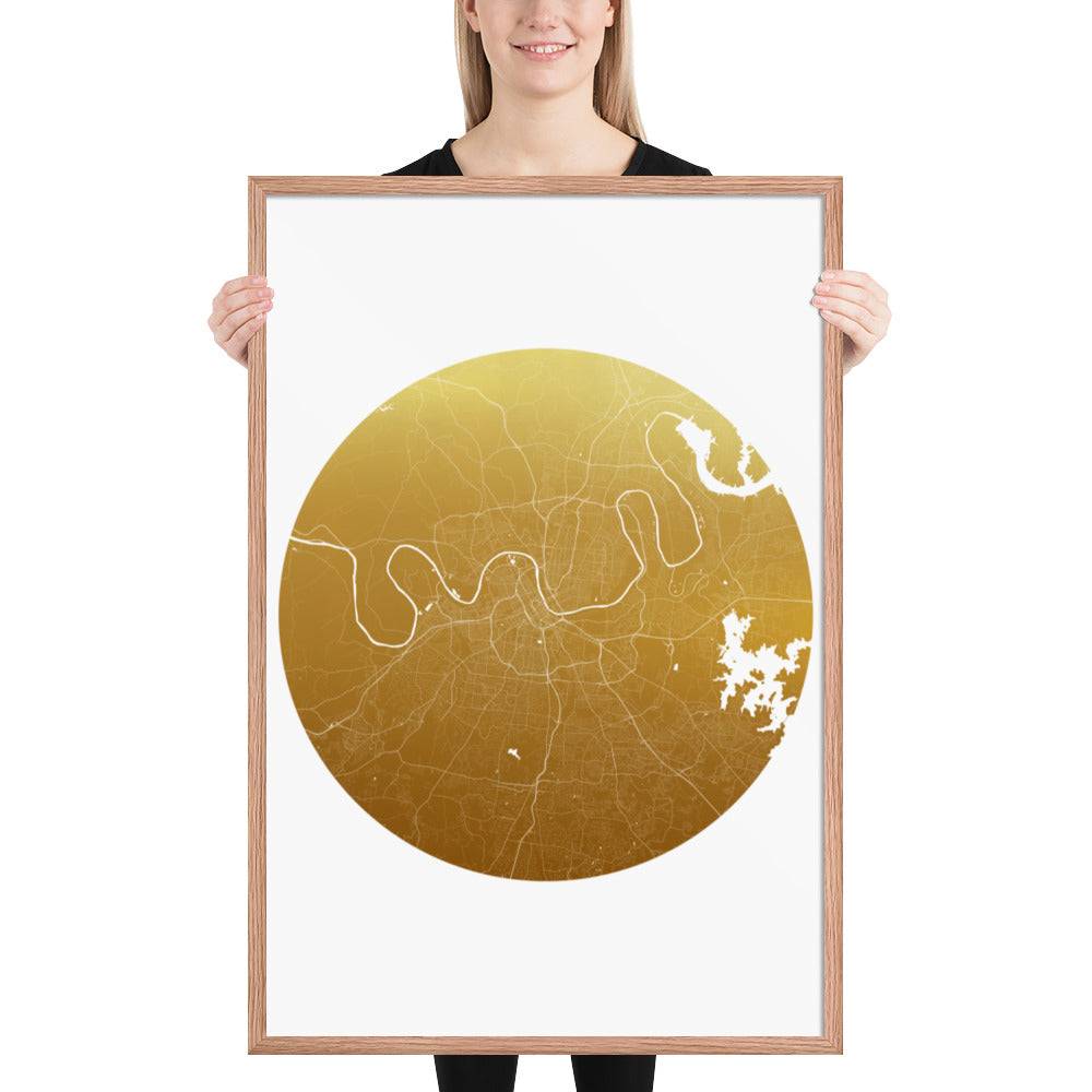 Nashville Gold on White Framed Map