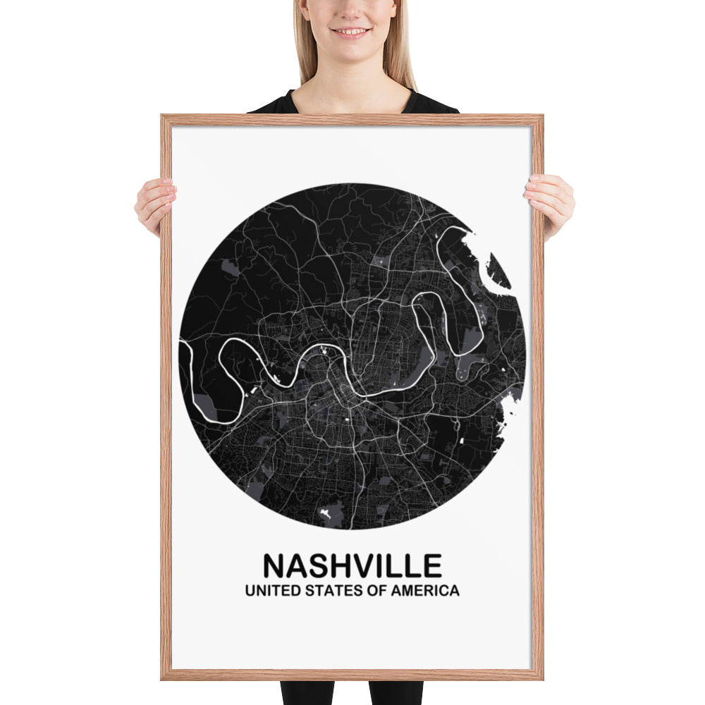 Nashville Circular Black Framed Map