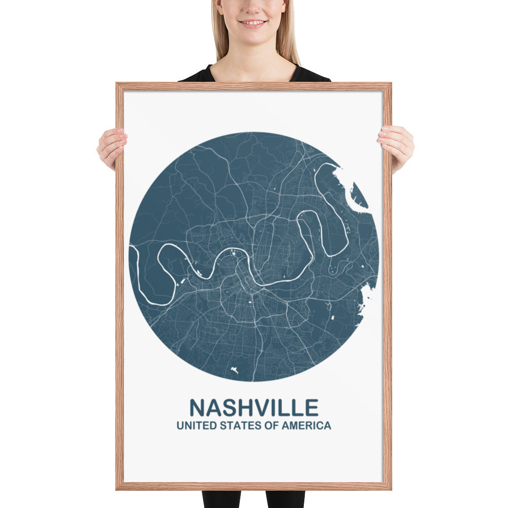 Nashville Circular Blue Framed Map