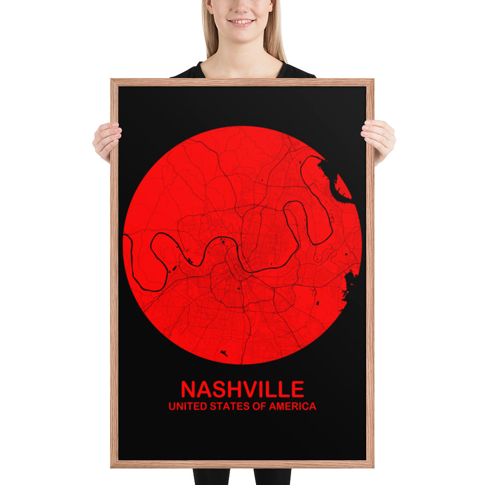 Nashville Circular Red Framed Map