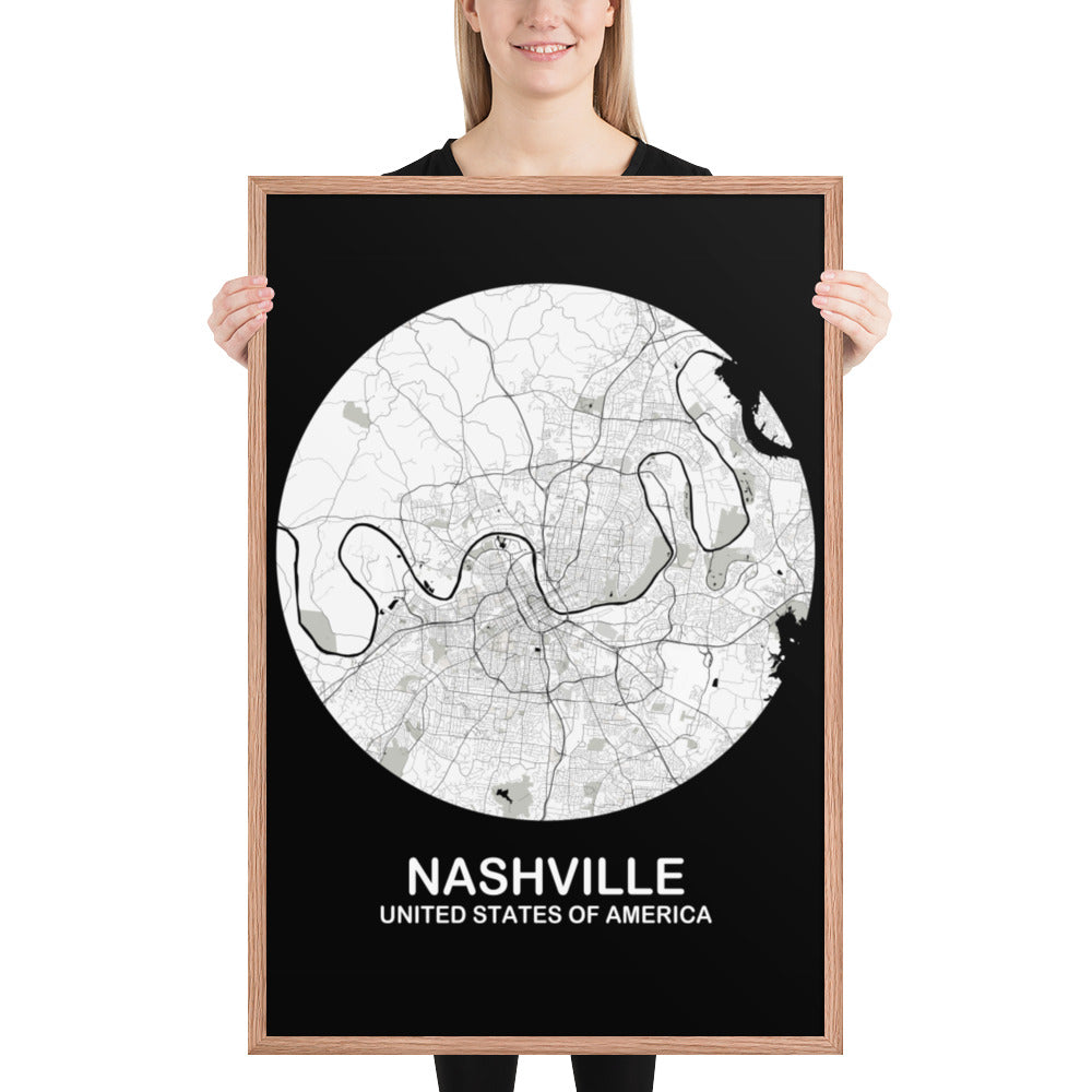 Nashville Circular White Framed Map