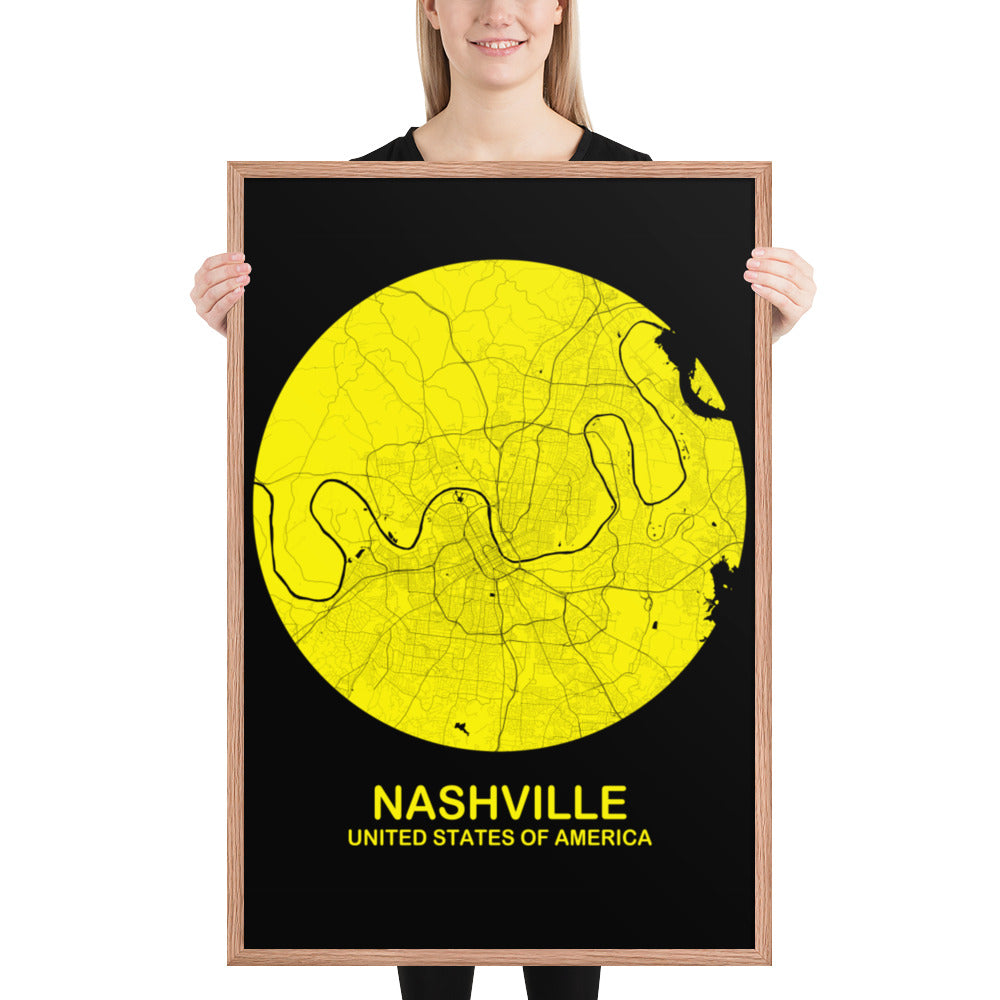 Nashville Circular Yellow Framed Map