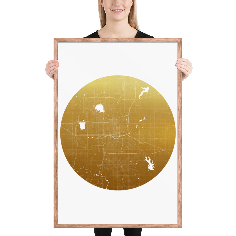 Oklahoma City Gold on White Framed Map