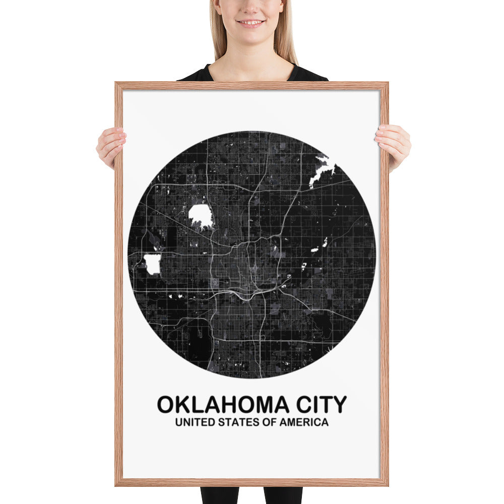 Oklahoma City Circular Black Framed Map