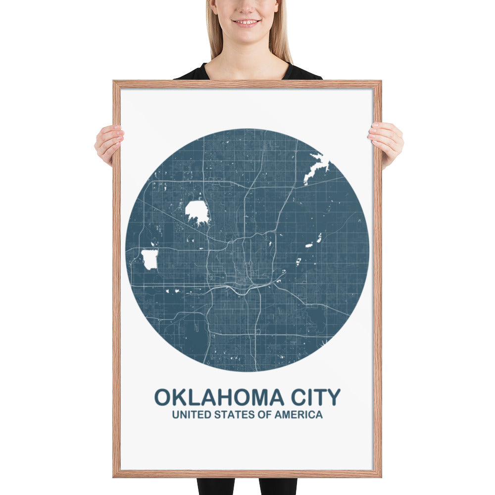 Oklahoma City Circular Blue Framed Map