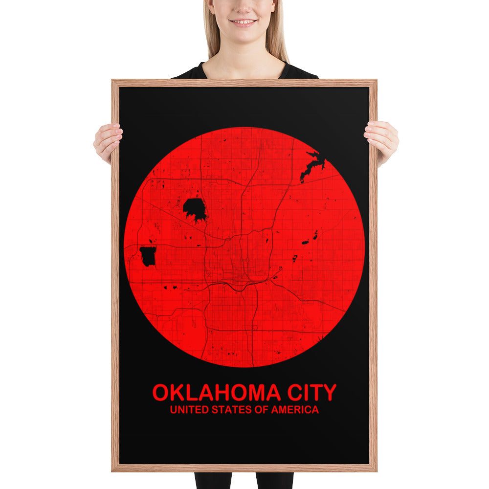 Oklahoma City Circular Red Framed Map