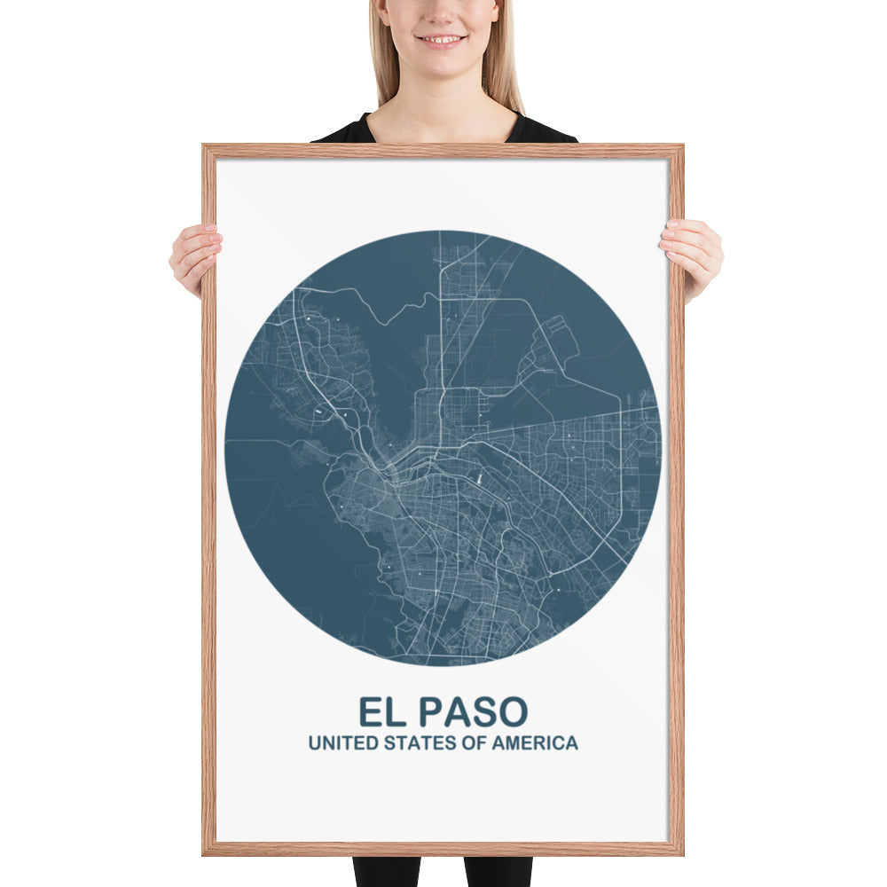 El Paso Circular Blue Framed Map