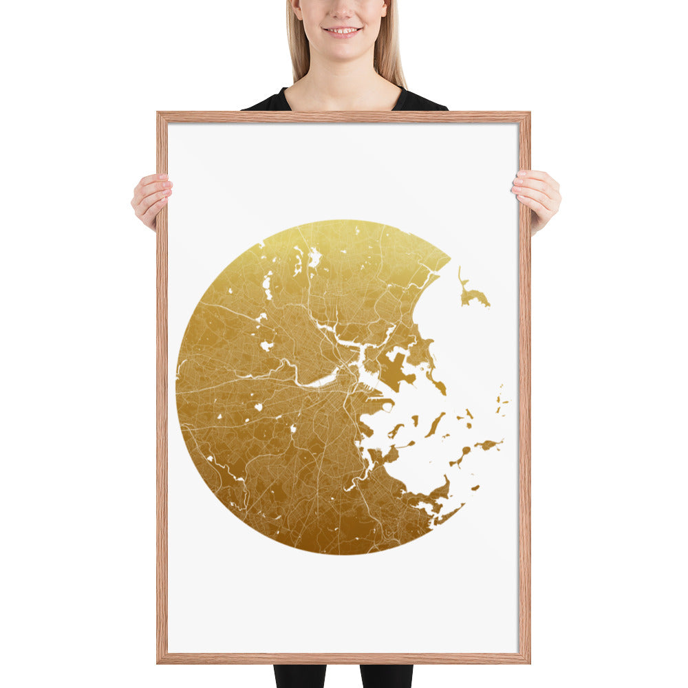 Boston Gold on White Framed Map