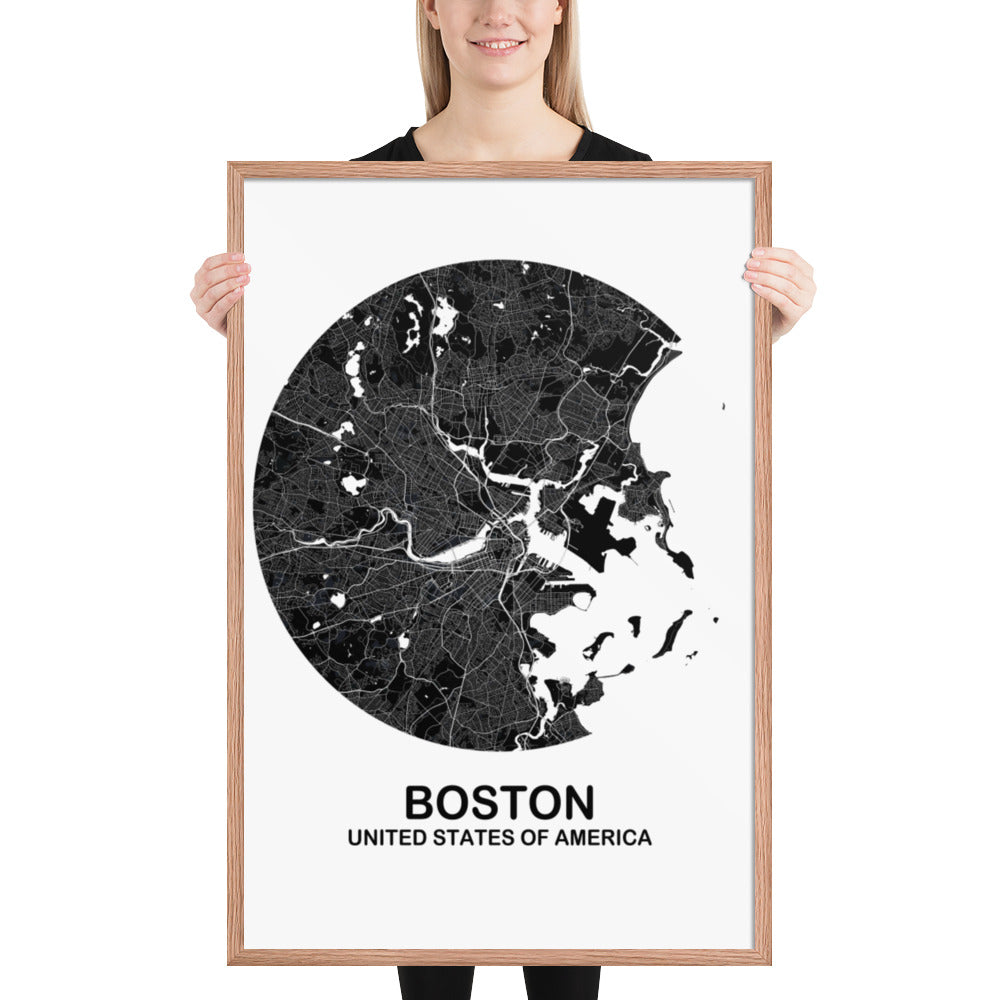 Boston Circular Black Framed Map