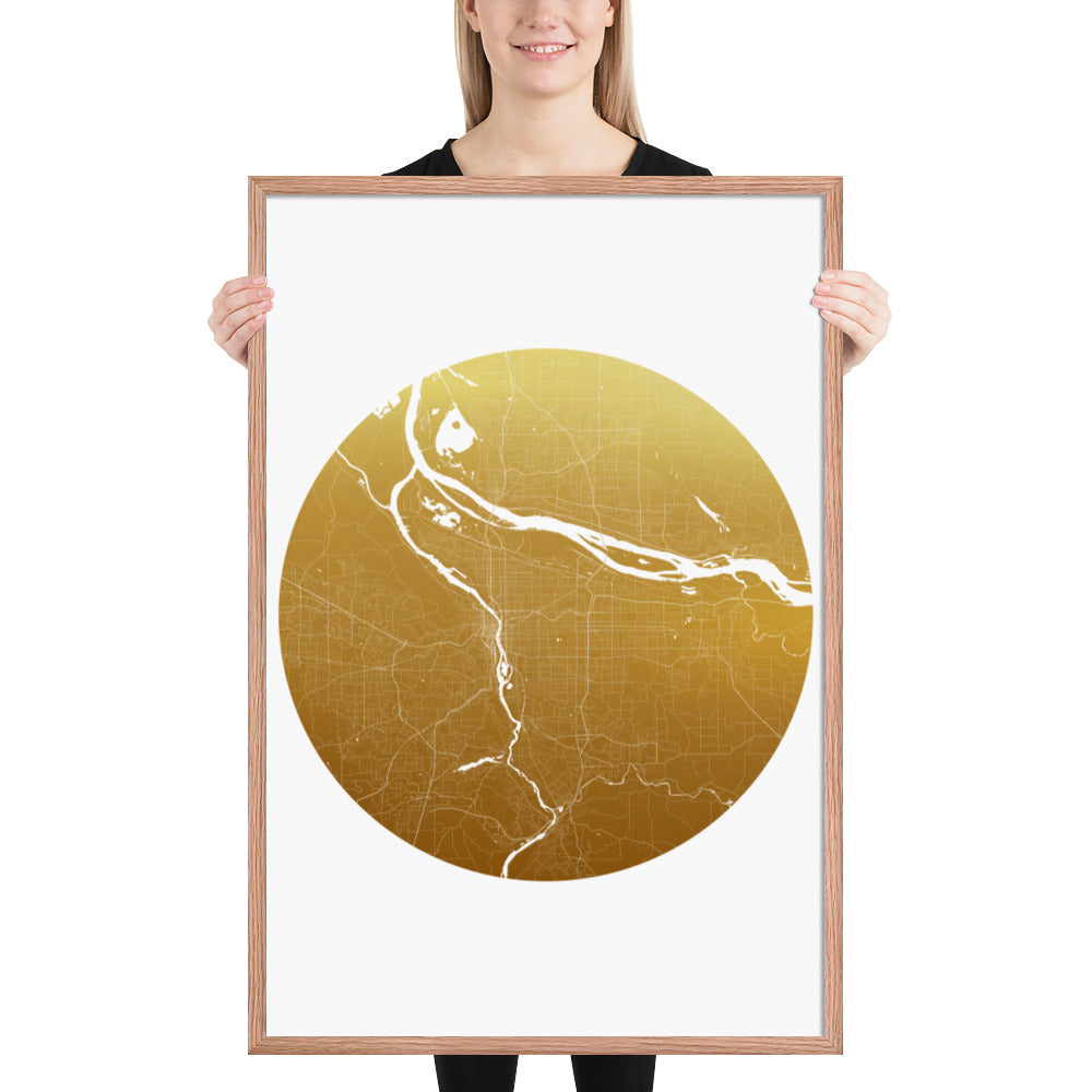 Portland Gold on White Framed Map