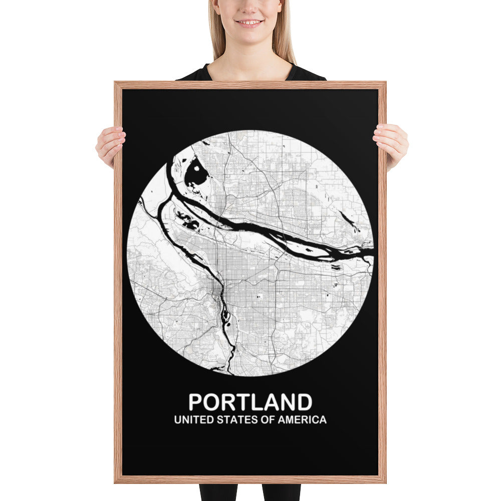 Portland Circular White Framed Map