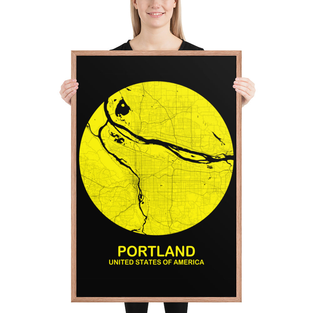 Portland Circular Yellow Framed Map