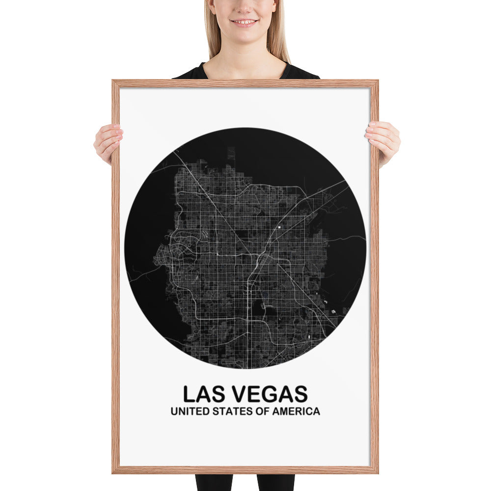 Las Vegas Circular Black Framed Map