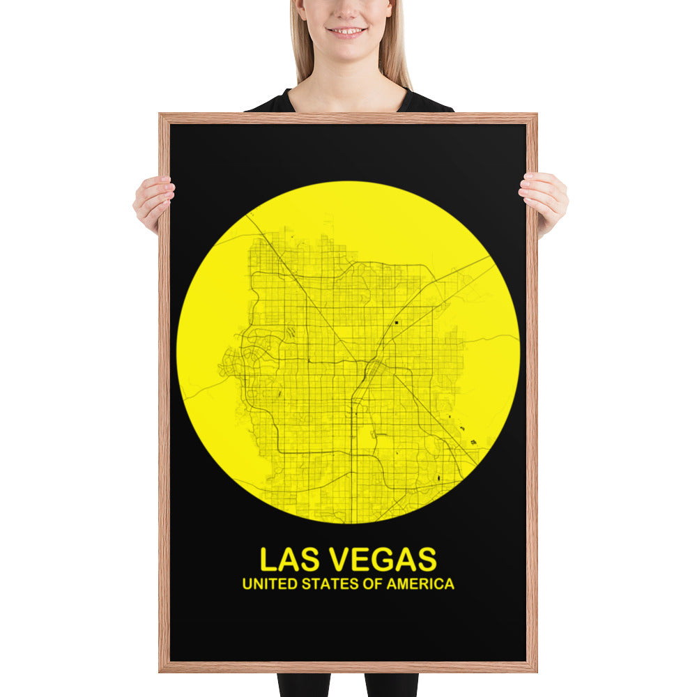 Las Vegas Circular Yellow Framed Map