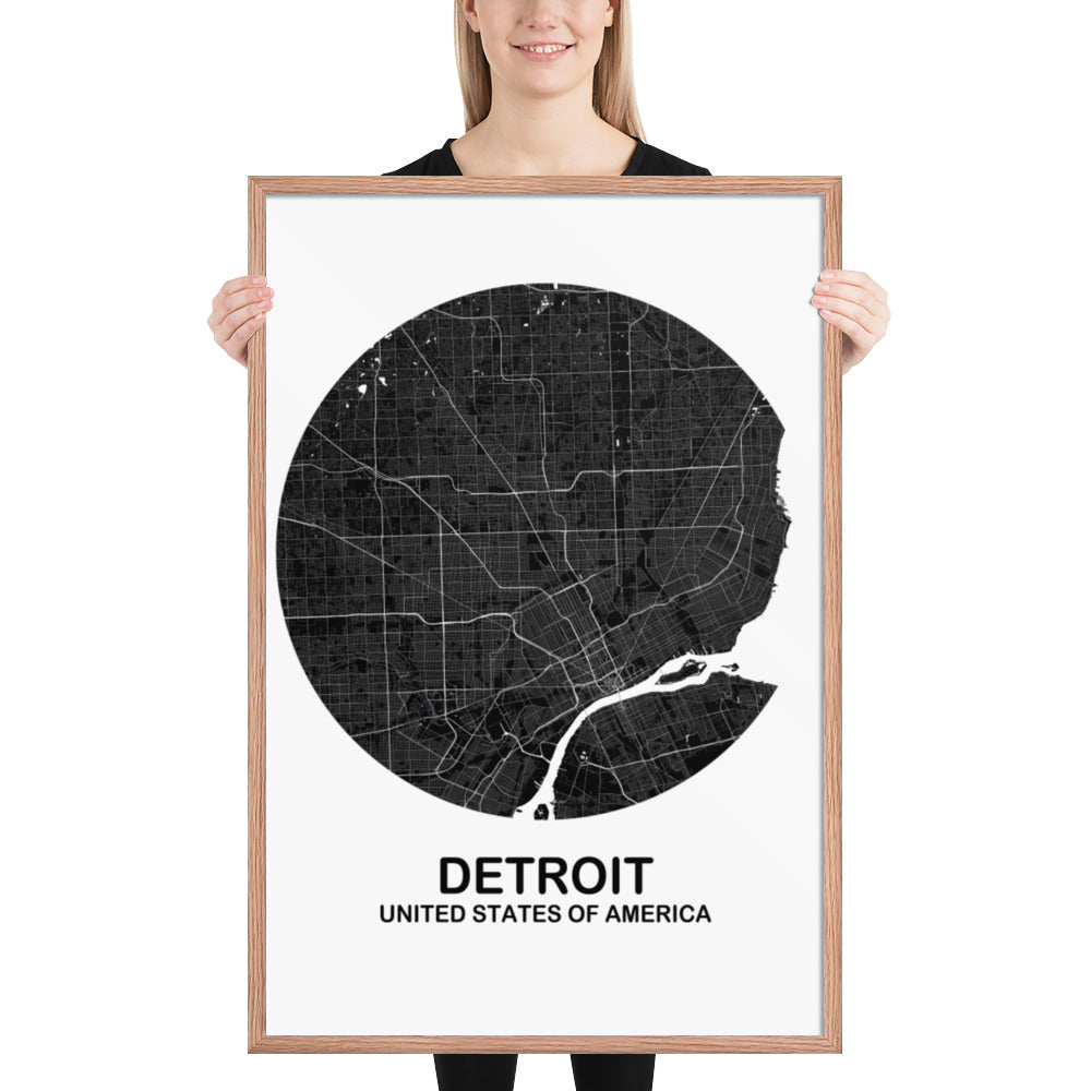 Detroit Circular Black Framed Map