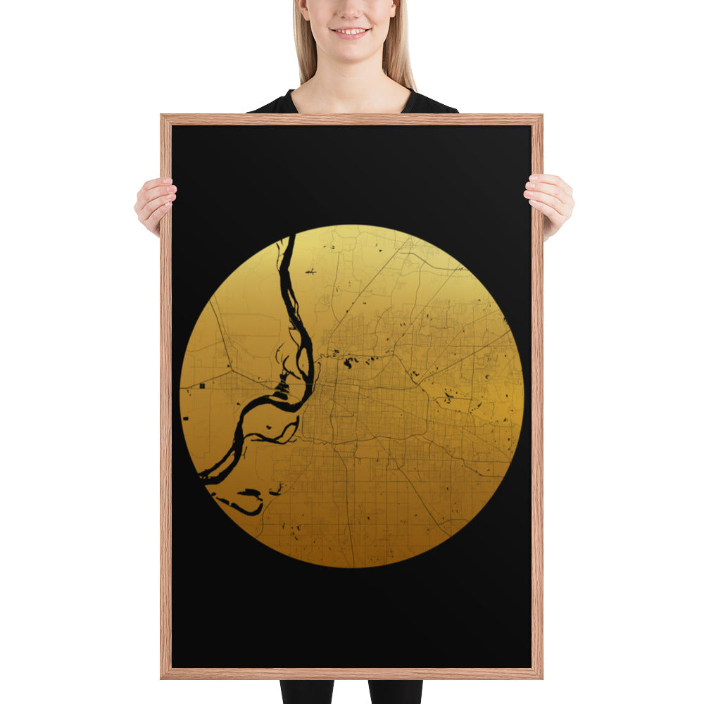 Memphis Gold on Black Framed Map