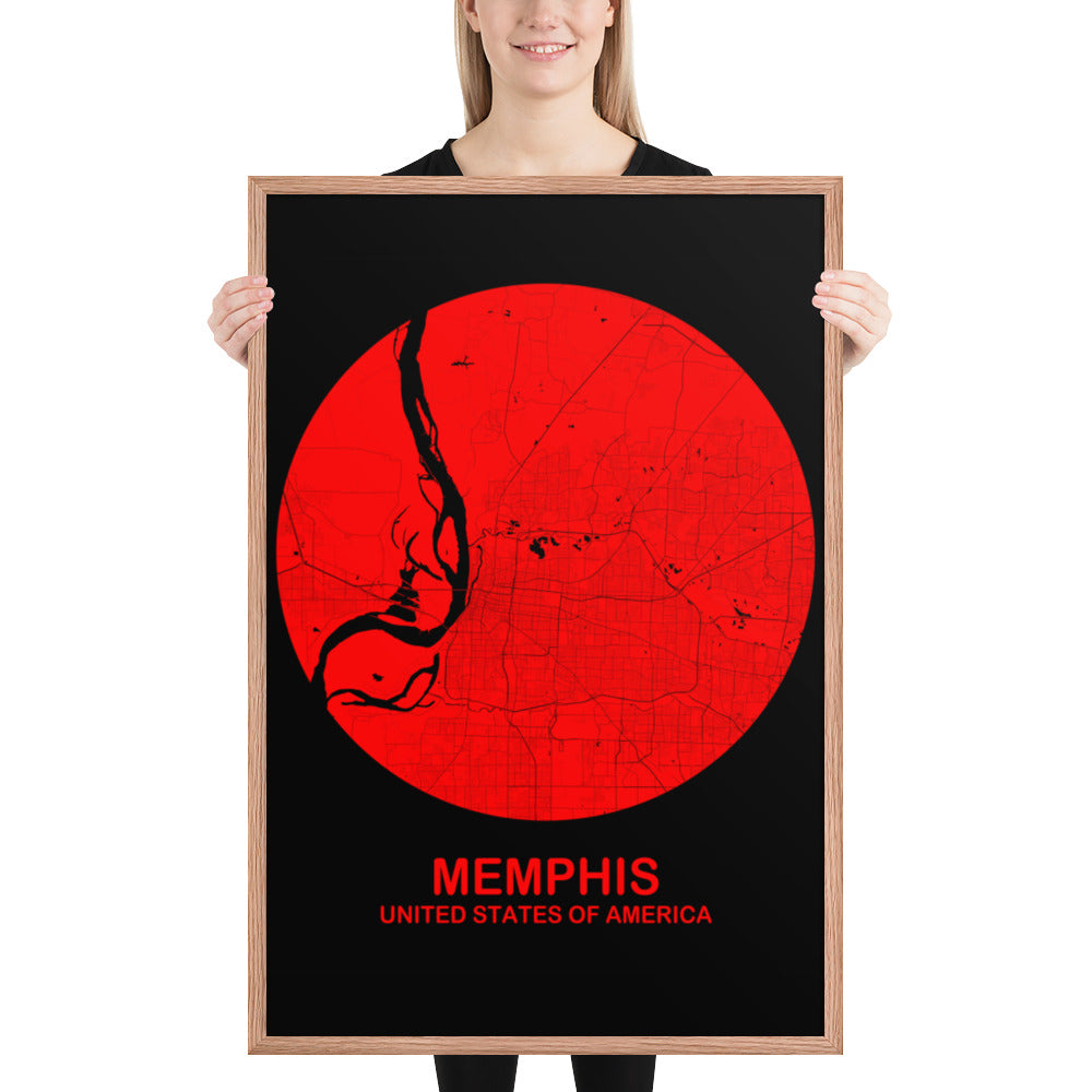 Memphis Circular Red Framed Map