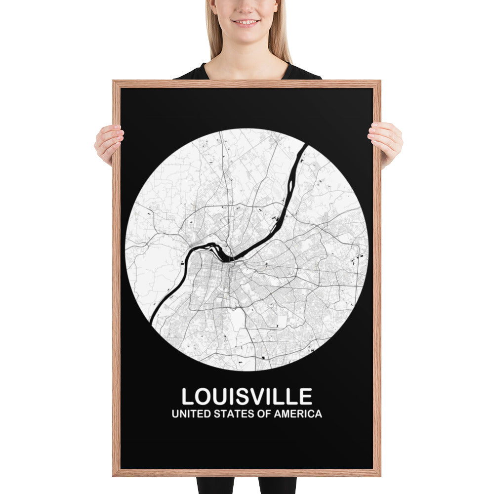 Louisville Circular White Framed Map