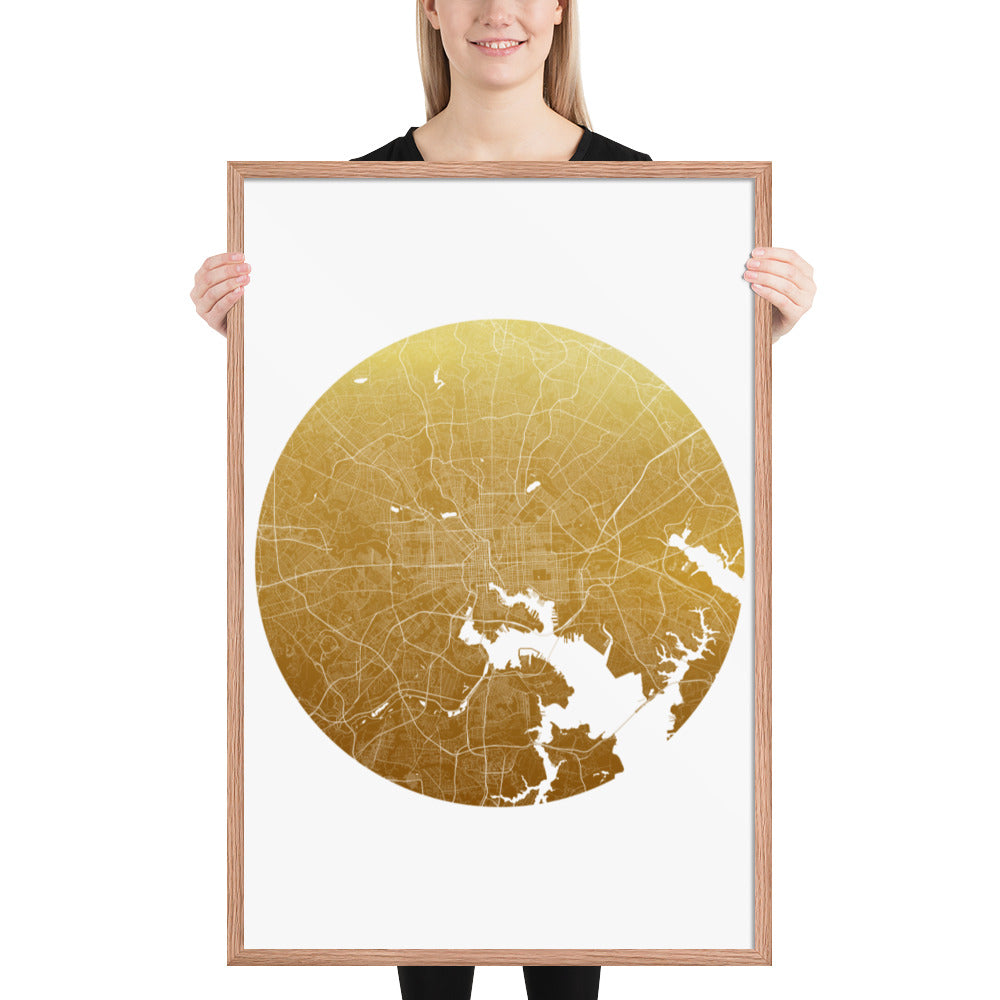 Baltimore Gold on White Framed Map