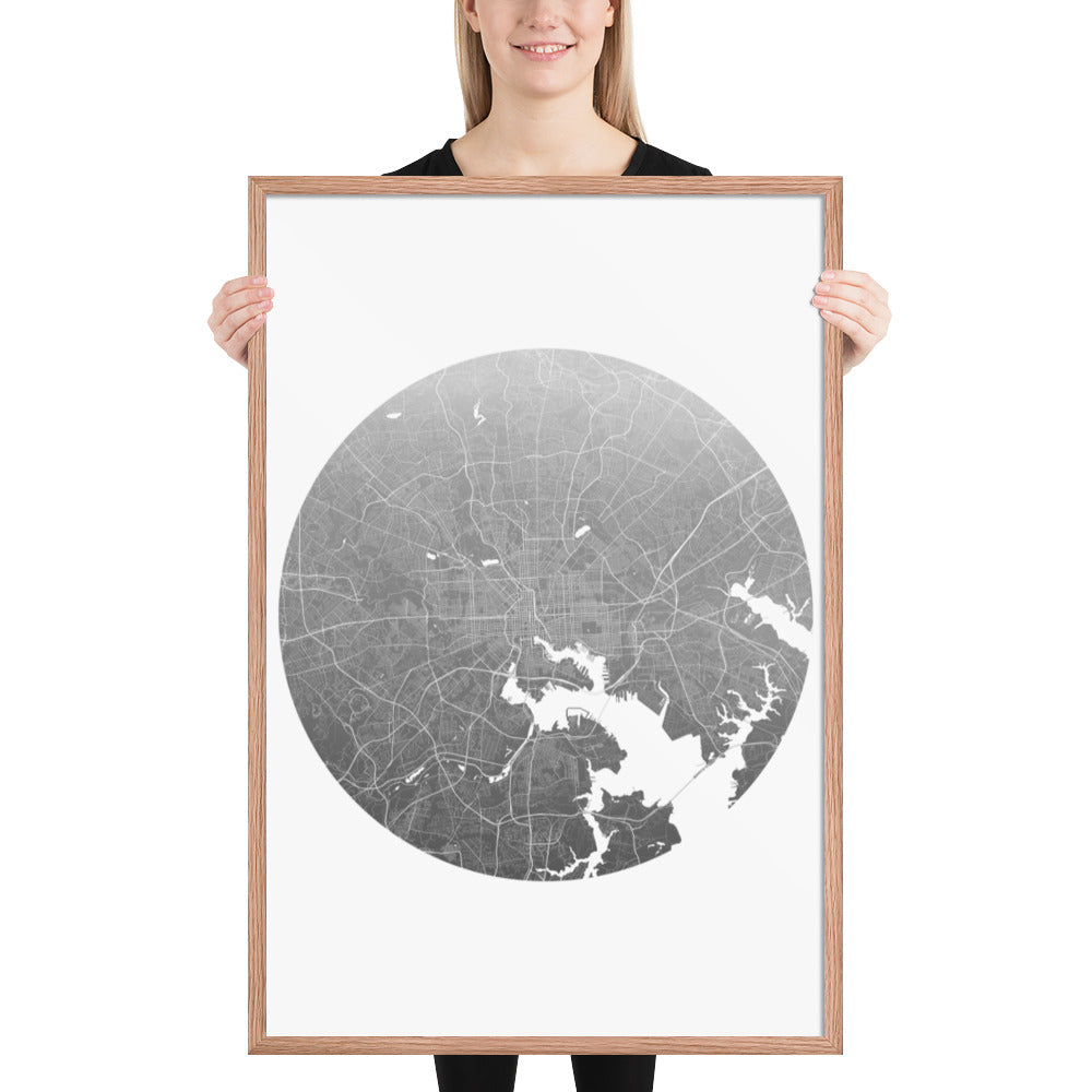 Baltimore Silver on White Framed Map