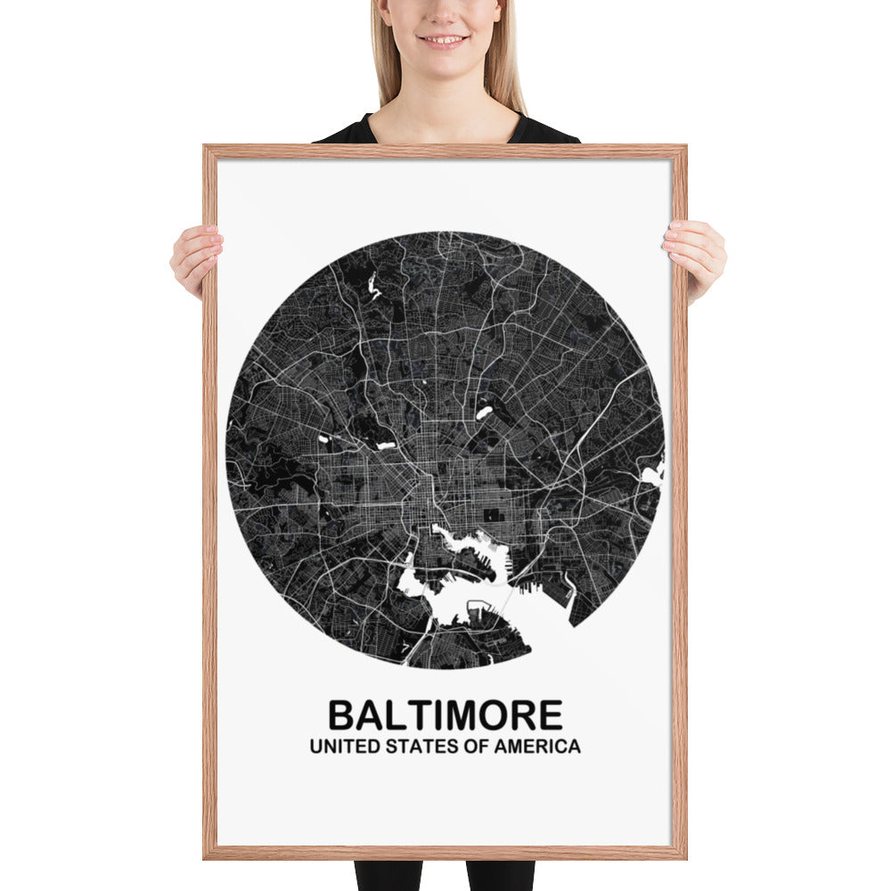 Baltimore Circular Black Framed Map