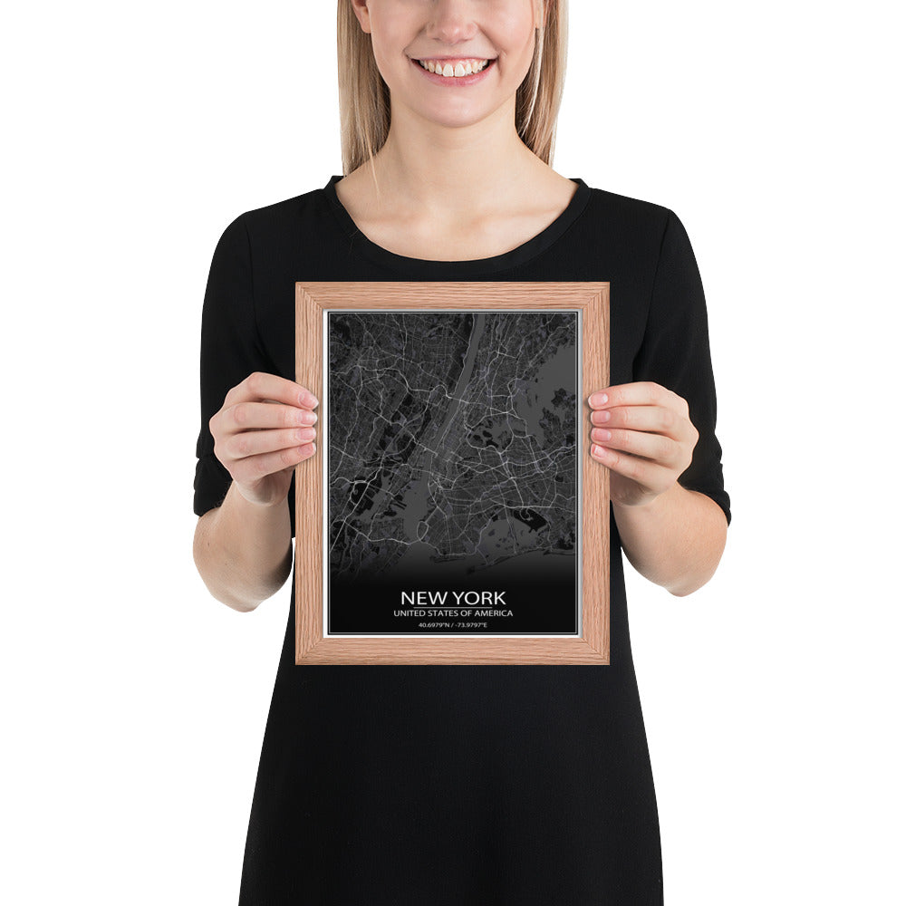 New York Black Framed Map