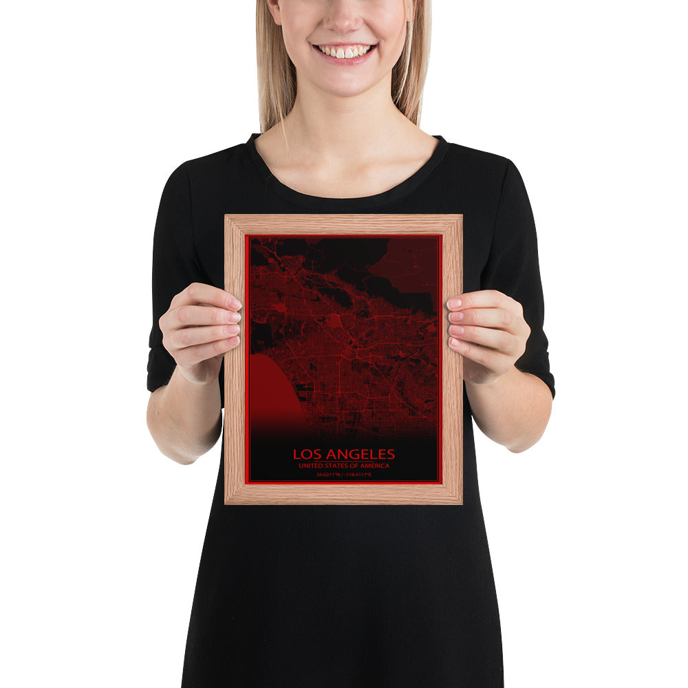 Los Angeles Black and Red Framed Map