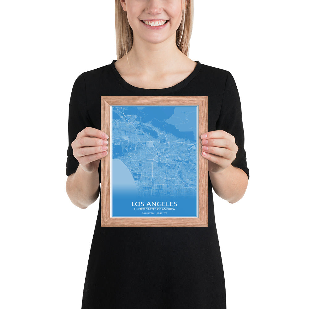 Los Angeles Blue and White Framed Map