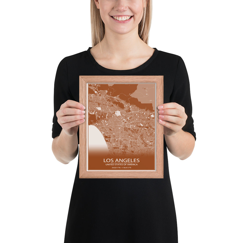 Los Angeles Brown and White Framed Map